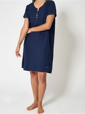 Navy Short Sleeve Henley Shift Dress EU Size 40= US 8/10
